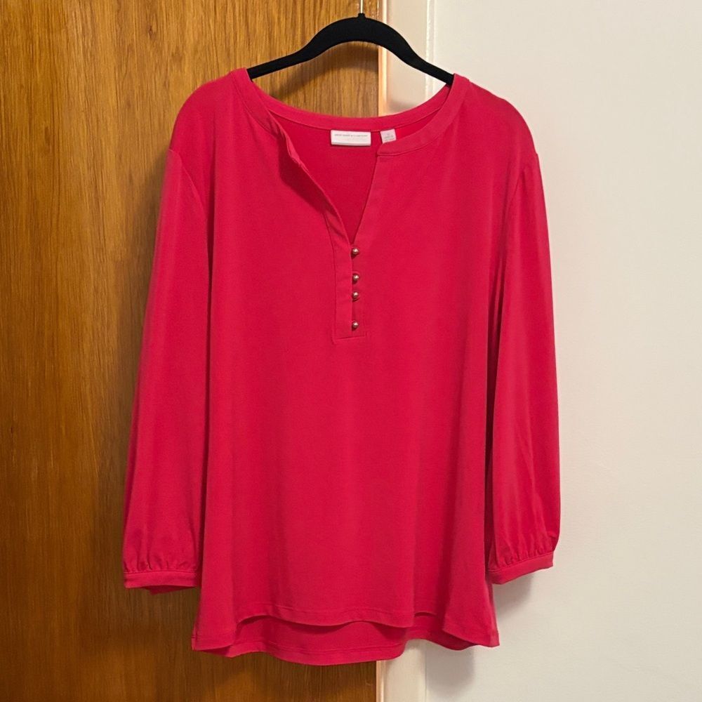 New York & Company Vibrant Pink Blouse with Button Accents